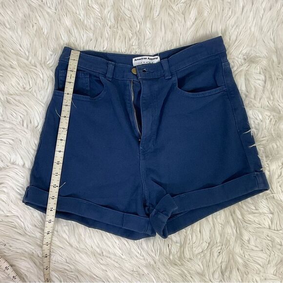American Apparel Y2K Blue Cotton Denim High Waisted Cuffed Shorts Size 30/31 - Picture 7 of 11